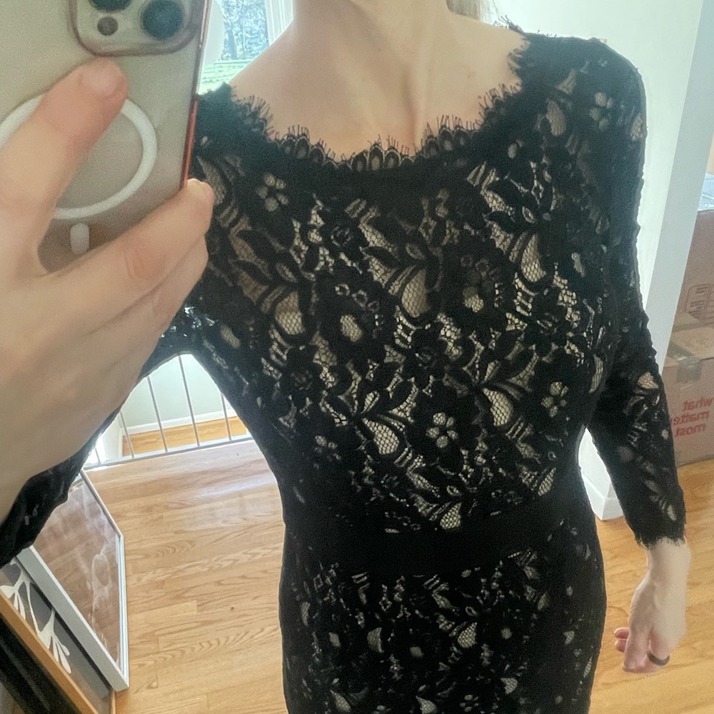 Nue by Shani Black Lace Long-Sleeve Sheath Dress